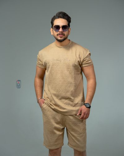 قیمت و خرید ست بهاره تیشرت شلوارک ژاکاردرنگ کرمی کد 100120 E101