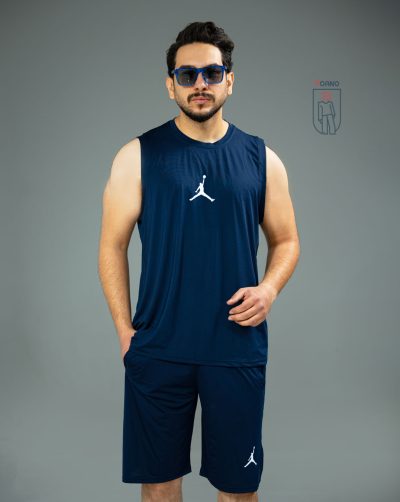 قیمت و خرید ست ورزشی کاور و شلوارک مردانه سوزنی رنگ سرمه ای کد 100134 D204