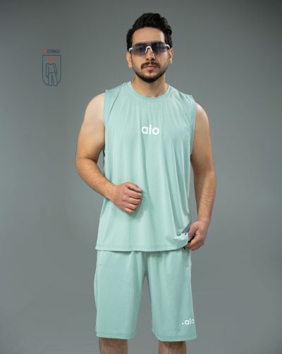 قیمت و خرید ست ورزشی مردانه کاور و شلوارک آجری رنگ سبز پاستیلی 100135 D101