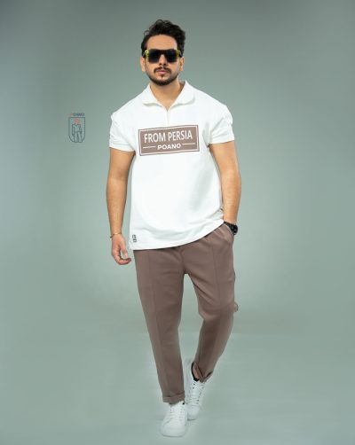 قیمت و خرید ست بهاره مردانه تیشرت نیم زیپ و شلوار رنگ نسکافه ای کد 100128 E101