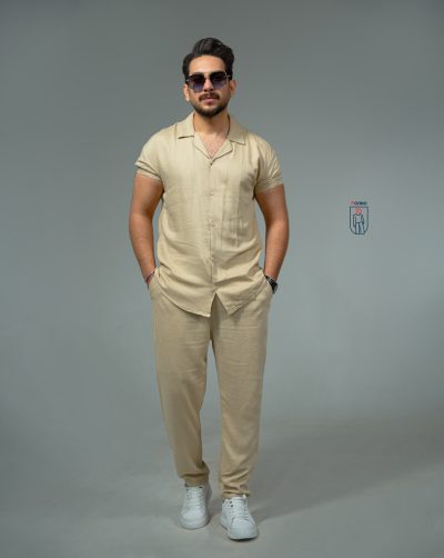 قیمت و خرید ست مردانه بهاره پیراهن و شلوار آستین 3 ربع لینن کد 100121 E101