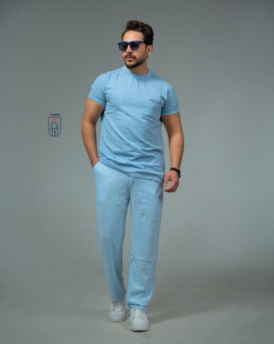 قیمت و خرید ست مردانه بهاره تیشرت شلوار کنفی رنگ آبی کد 100119 E101