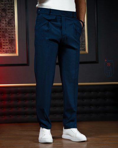 قیمت و خرید شلوار مردانه مجلسی پارچه بزیاق کمر شالی پوآنو رنگ سرمه ای کد 70116 D102