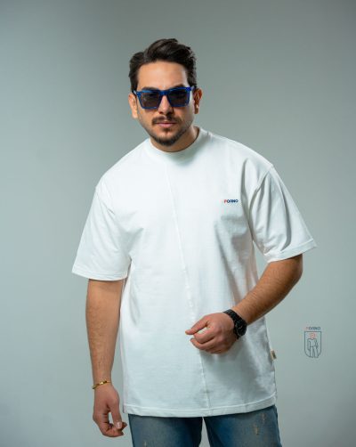 قیمت و خرید تیشرت مردانه یقه گرد خط وسط رنگ سفید پوآنو کد 30173 D201