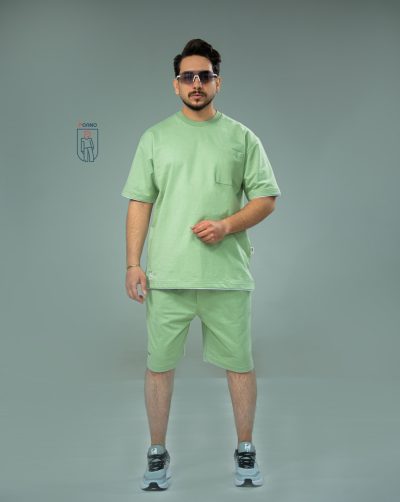 قیمت و خرید ست مردانه بهاره تی شرت وشلوارک پوآنو رنگ سبز پسته ای کد 100129 D204