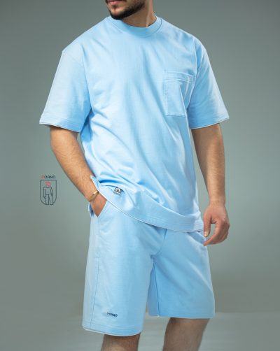 قیمت و خرید ست مردانه بهاره تی شرت وشلوارک پوآنو رنگ آبی روشن کد 100129 D204