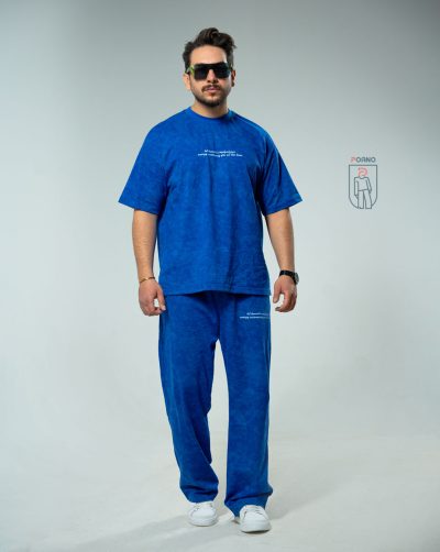 قیمت و خرید ست بهاره مردانه تیشرت و شلوار بگ رنگ آبی کاربنی کد 100125 E102