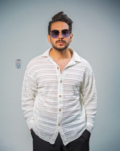 قیمت و خرید پیراهن مردانه بافت آستین بلند رنگ سفید کد 20124 E202