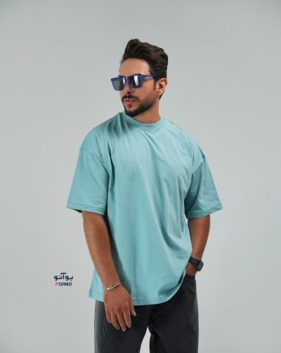 قیمت و خرید تیشرت باکسی مردانه رنگ بندی 2 رنگ فیروزه ای کد 30011 D304